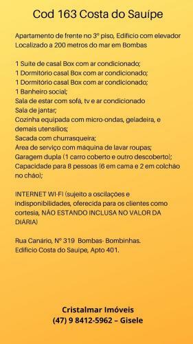 Apartamento Cod 163 Edif�cio Costa Do Sau�pe - Bombas