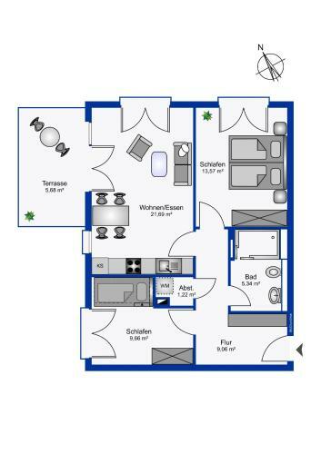 Apartamento Wohnen Am S�dstrand - Ferienwohnung 0 2